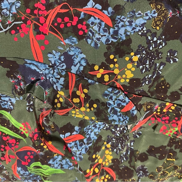 Saloni Silk Floral Print Ruffle Midi Dress Off Shoulder Size 4 Puffy 3/4 Sleeves - Picture 6 of 10